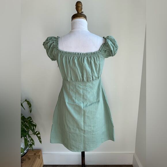 Lulus Wisteria Sage Green Embroidered Off-the-shoulder Mini Dress - Size S - Picture 6 of 6